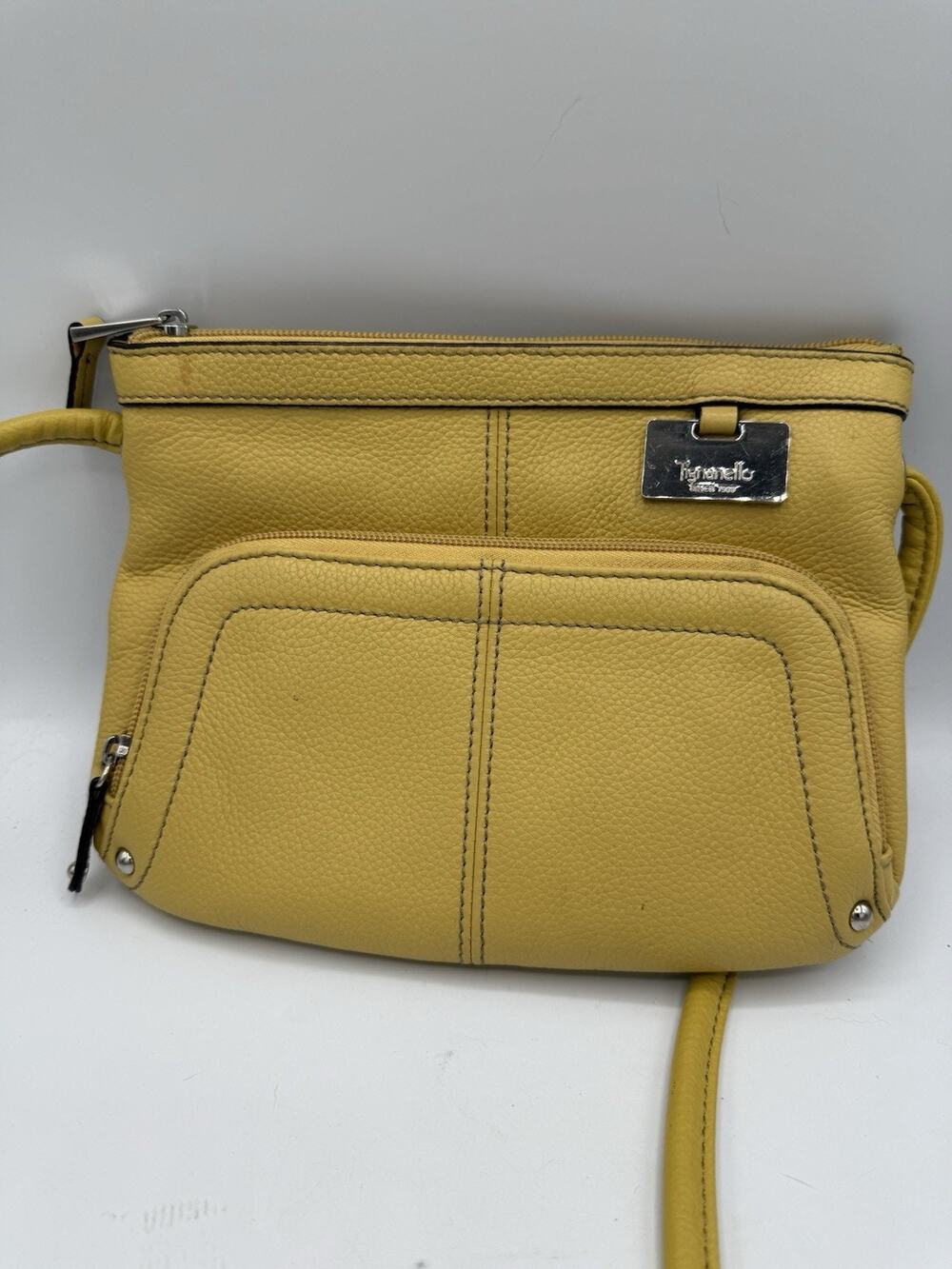 Tignanello Yellow Leather Crossbody Bag Shoulder Purse Adjustable Strap
